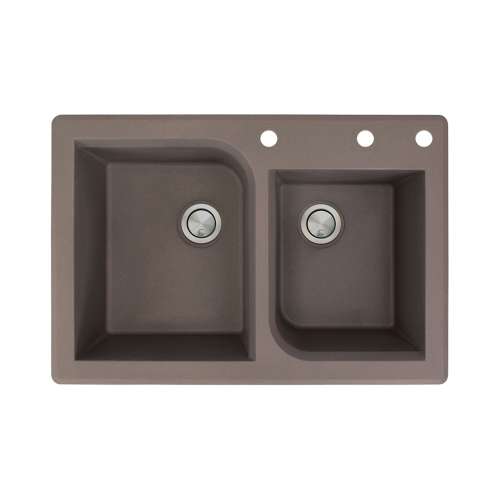 Transolid Radius 33in x 22in silQ Granite Drop-in Double Bowl Kitchen Sink with 3 ACD Faucet Holes, In Espresso