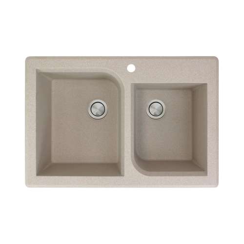 Transolid Radius 33in x 22in silQ Granite Drop-in Double Bowl Kitchen Sink with 1 Pre-Drilled Faucet Hole, in Café Latte