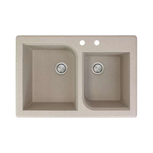 Transolid Radius 33in x 22in silQ Granite Drop-in Double Bowl Kitchen Sink with 2 AB Faucet Holes, In Café Latte