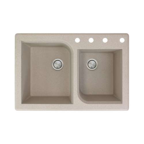 Transolid Radius 33in x 22in silQ Granite Drop-in Double Bowl Kitchen Sink with 4 ABCD Faucet Holes, In Café Latte