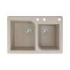 Transolid Radius 33in x 22in silQ Granite Drop-in Double Bowl Kitchen Sink with 3 ABD Faucet Holes, In Café Latte