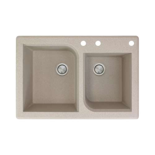 Transolid Radius 33in x 22in silQ Granite Drop-in Double Bowl Kitchen Sink with 3 ABD Faucet Holes, In Café Latte