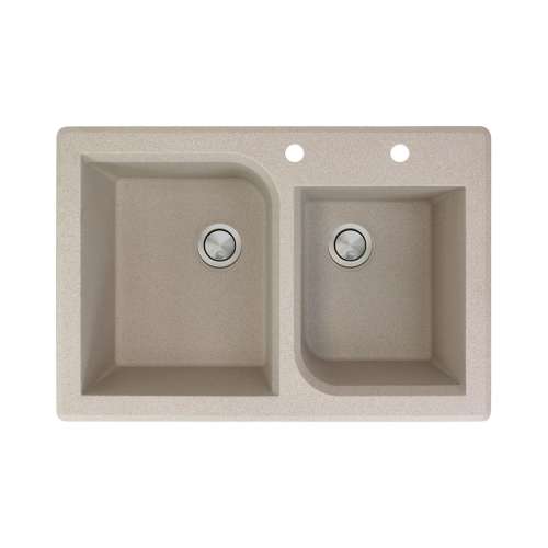 Transolid Radius 33in x 22in silQ Granite Drop-in Double Bowl Kitchen Sink with 2 AC Faucet Holes, In Café Latte