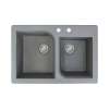 Transolid Radius 33in x 22in silQ Granite Drop-in Double Bowl Kitchen Sink with 2 AB Faucet Holes, In Grey