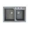 Transolid Radius 33in x 22in silQ Granite Drop-in Double Bowl Kitchen Sink with 3 ABC Faucet Holes, In Grey