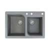 Transolid Radius 33in x 22in silQ Granite Drop-in Double Bowl Kitchen Sink with 3 ABD Faucet Holes, In Grey