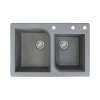 Transolid Radius 33in x 22in silQ Granite Drop-in Double Bowl Kitchen Sink with 3 ACD Faucet Holes, In Grey