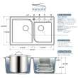 Transolid Radius 33in x 22in silQ Granite Drop-in Double Bowl Kitchen Sink with 4 ABCD Faucet Holes, In White