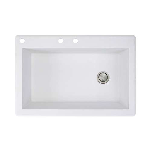 Transolid Radius 33in x 22in silQ Granite Drop-in Single Bowl Kitchen Sink with 3 CAB Faucet Holes, In White