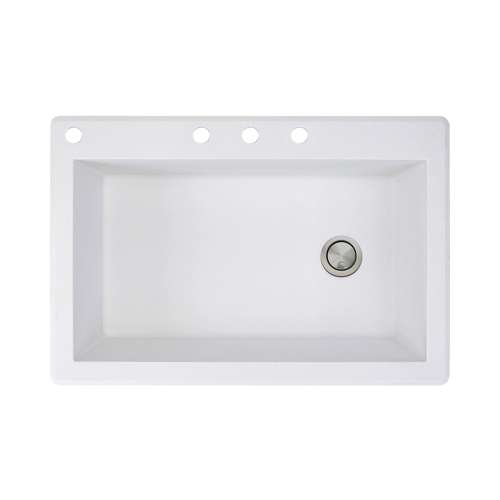 Transolid Radius 33in x 22in silQ Granite Drop-in Single Bowl Kitchen Sink with 4 CABD Faucet Holes, In White