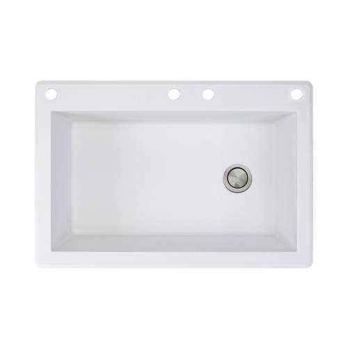 Transolid Radius 33in x 22in silQ Granite Drop-in Single Bowl Kitchen Sink with 4 CADE Faucet Holes, In White