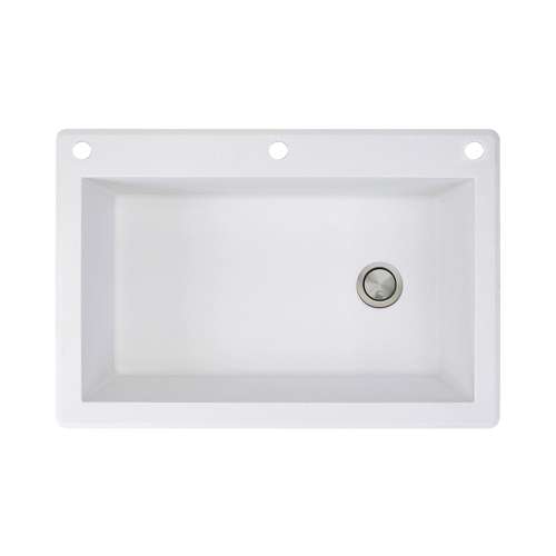 Transolid Radius 33in x 22in silQ Granite Drop-in Single Bowl Kitchen Sink with 3 CAE Faucet Holes, In White
