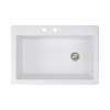 Transolid Radius 33in x 22in silQ Granite Drop-in Single Bowl Kitchen Sink with 2 CB Faucet Holes, In White