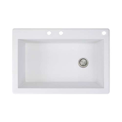 Transolid Radius 33in x 22in silQ Granite Drop-in Single Bowl Kitchen Sink with 3 CBE Faucet Holes, In White