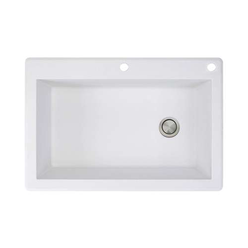 Transolid Radius 33in x 22in silQ Granite Drop-in Single Bowl Kitchen Sink with 2 CE Faucet Holes, In White