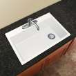 Transolid Radius 33in x 22in silQ Granite Drop-in Single Bowl Kitchen Sink with 4 CADE Faucet Holes, In White