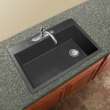 Transolid Radius 33in x 22in silQ Granite Drop-in Single Bowl Kitchen Sink with 5 CABDE Faucet Holes, In Grey