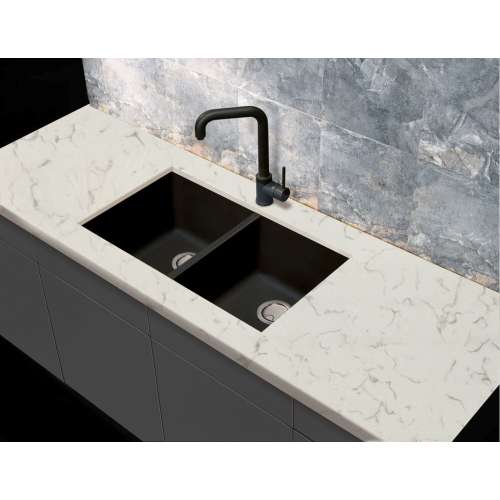 Transolid Radius Granite 31-in Undermount Kitchen Sink Kit with Grids, Strainers and Drain Installation Kit in Black