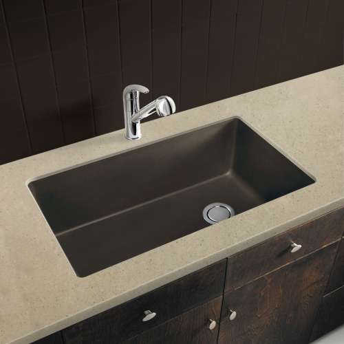 Transolid Radius Granite 31-in Undermount Kitchen Sink Kit with Grids, Strainers and Drain Installation Kit in Espresso