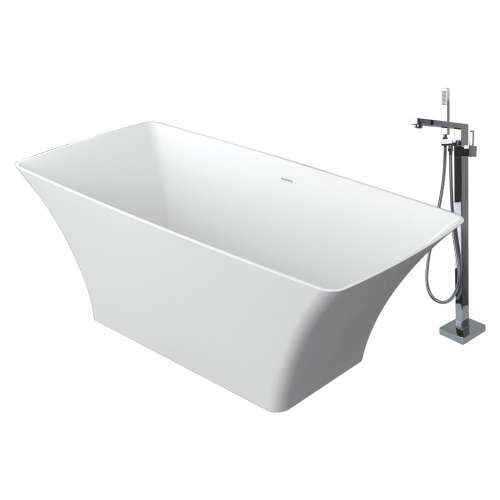 Transolid Lynville Resin Stone 60-in Center Drain Freestanding Tub and Faucet Kit