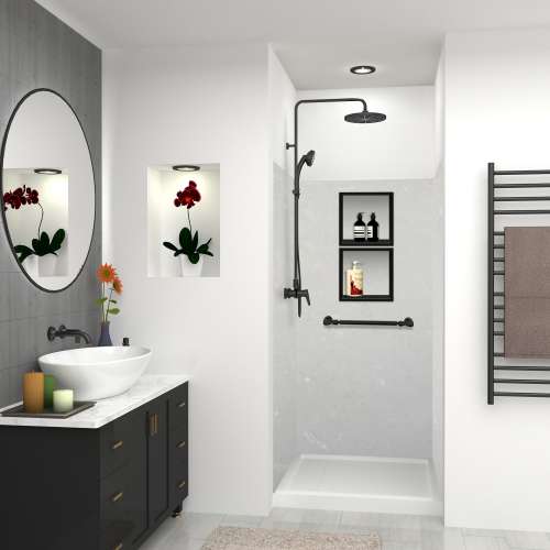 Transolid SWK363672-50V SaraMar 36-in x 36-in x 72-in Glue to Wall 3-Piece Shower Wall Trimmable Kit, Lunar Velvet