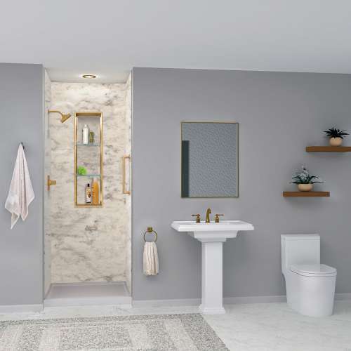 Transolid SWK363696-49V SaraMar 36-in x 36-in x 96-in Glue to Wall 3-Piece Shower Wall Trimmable Kit, Sand Creme Velvet
