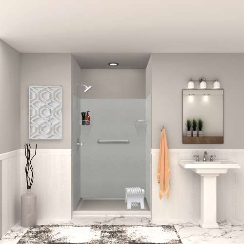 Transolid SWK483672-27V SaraMar 48-in x 36-in x 72-in Glue to Wall 3-Piece Shower Wall Trimmable Kit, Grey Beach Velvet