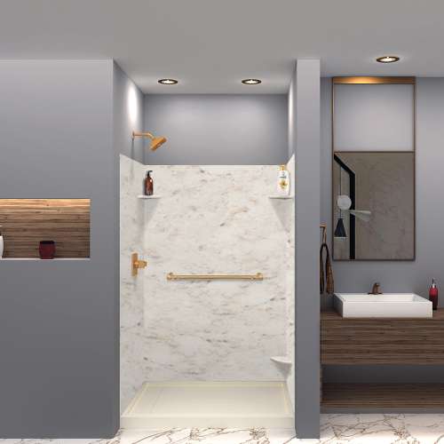 Transolid SWK483672-48V SaraMar 48-in x 36-in x 72-in Glue to Wall 3-Piece Shower Wall Trimmable Kit, Biscotti Marble Velvet