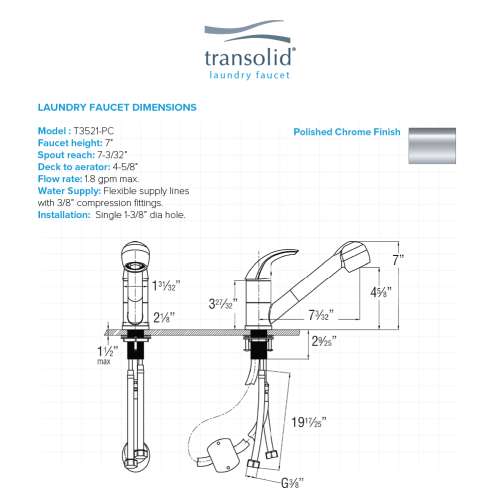 Transolid Laundry Faucet with Pull-Out Spray in Polished Chrome