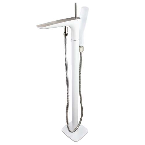 Transolid Blythe Floor Mounted Tub Filler with Hand Shower in White/Brushed Nickel