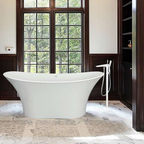 Transolid Blythe Floor Mounted Tub Filler with Hand Shower in White/Brushed Nickel