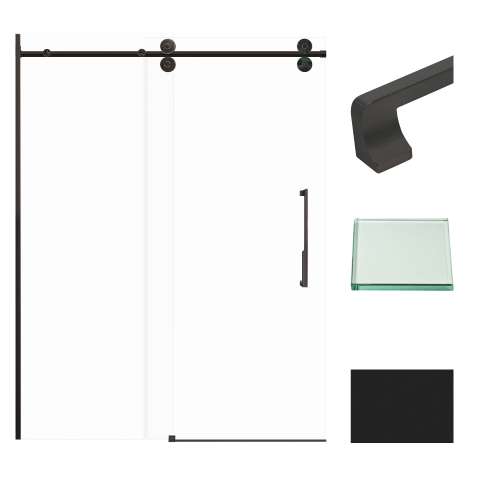 Transolid TPBT608010C-J-MB Teegan Plus 59-in W x 80-in H Semi-Frameless Sliding Door with Fixed Panel in Matte Black with Clear Glass