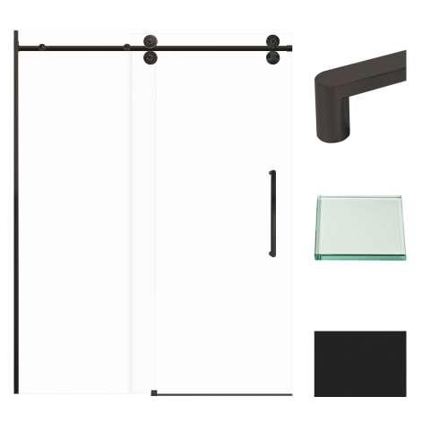 Transolid TPBT608010C-R-MB Teegan Plus 59-in W x 80-in H Semi-Frameless Sliding Door with Fixed Panel in Matte Black with Clear Glass