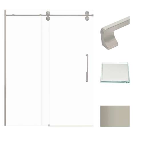 Transolid TBD608010L-J-BS Teegan 59-in W x 80-in H Frameless Sliding Door with Fixed Panel in Brushed Stainless with Low Iron Glass