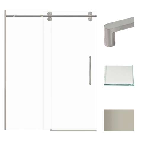 Transolid TBD608010L-R-BS Teegan 59-in W x 80-in H Frameless Sliding Door with Fixed Panel in Brushed Stainless with Low Iron Glass