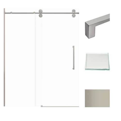 Transolid TBD608010L-S-BS Teegan 59-in W x 80-in H Frameless Sliding Door with Fixed Panel in Brushed Stainless with Low Iron Glass