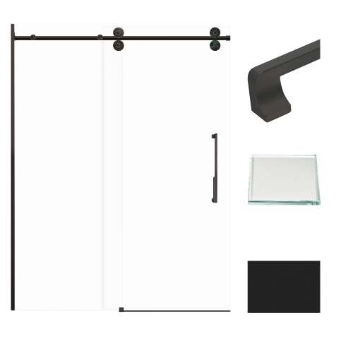 Transolid TPBT608010L-J-MB Teegan Plus 59-in W x 80-in H Semi-Frameless Sliding Door with Fixed Panel in Matte Black with Low Iron Glass