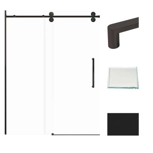 Transolid TPBT608010L-R-MB Teegan Plus 59-in W x 80-in H Semi-Frameless Sliding Door with Fixed Panel in Matte Black with Low Iron Glass