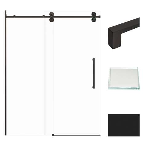 Transolid TPBT608010L-S-MB Teegan Plus 59-in W x 80-in H Semi-Frameless Sliding Door with Fixed Panel in Matte Black with Low Iron Glass