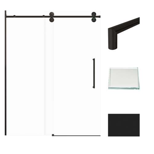 Transolid TPBT608010L-T-MB Teegan Plus 59-in W x 80-in H Semi-Frameless Sliding Door with Fixed Panel in Matte Black with Low Iron Glass