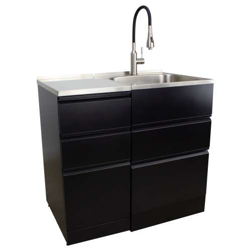 Transolid KW-2222-BB All-in-One 44.8-in x 22-in x 35-in Metal Undermount Laundry/Utility Sink and Cabinet in Matte Black