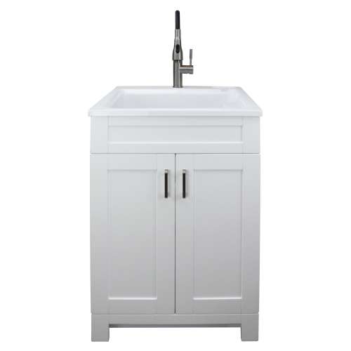 Transolid TCAS-2522-WC 25-in Laundry Cabinet with Extra Deep Acrylic Sink, Stainless Steel High Arc Faucet in White
