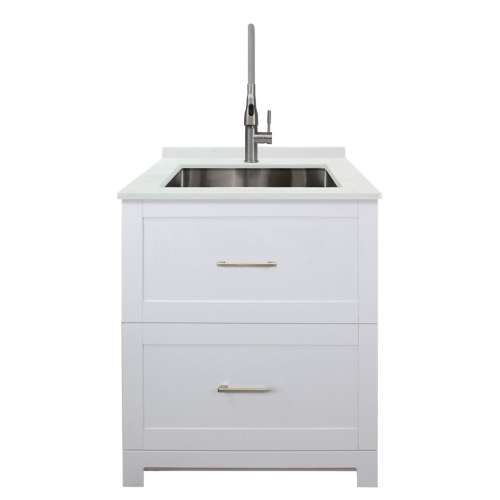 Transolid TCG-3025-WC All-in-One 29-in x 25.5-in Quartz Undermount Laundry/Utility Sink and Cabinet with Faucet in Matte White