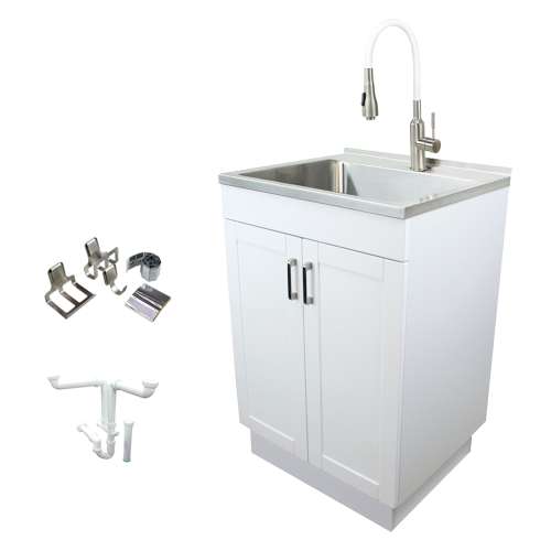 Transolid TCM-2420-WC 24in All-in-One Laundry/Utility Sink Kit with Magnetic Sink Accessories in White