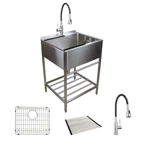 Transolid TFH-2522-SS 25-in. Stainless Steel Laundry Sink with Wash Stand in Brushed Satin