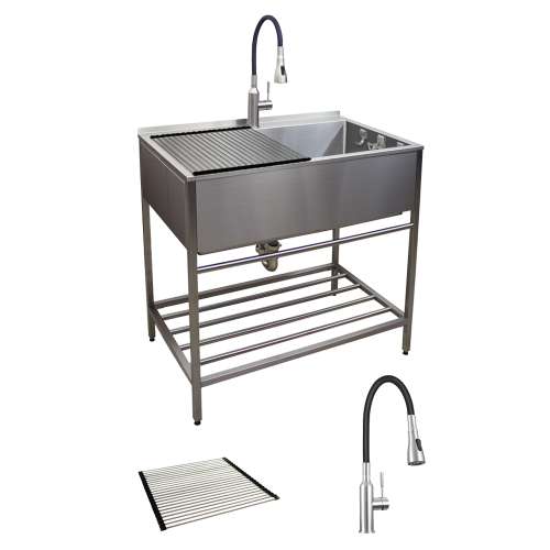 Transolid TFH-3622-SS 36-in. Stainless Steel Laundry Sink with Wash Stand in Brushed Satin
