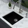 Transolid Zero 18in x 18in silQ Granite Integral/Dual Mount Single Bowl Kitchen Sink with 0 Holes, In Total Black