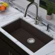 Transolid Zero 30in x 18in silQ Granite Integral/Dual Mount Single Bowl Kitchen Sink with 0 Holes, In Espresso