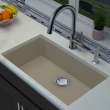 Transolid Zero 30in x 18in silQ Granite Integral/Dual Mount Single Bowl Kitchen Sink with 0 Holes, In Champagne