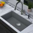 Transolid Zero 30in x 18in silQ Granite Integral/Dual Mount Single Bowl Kitchen Sink with 0 Holes, In Grey